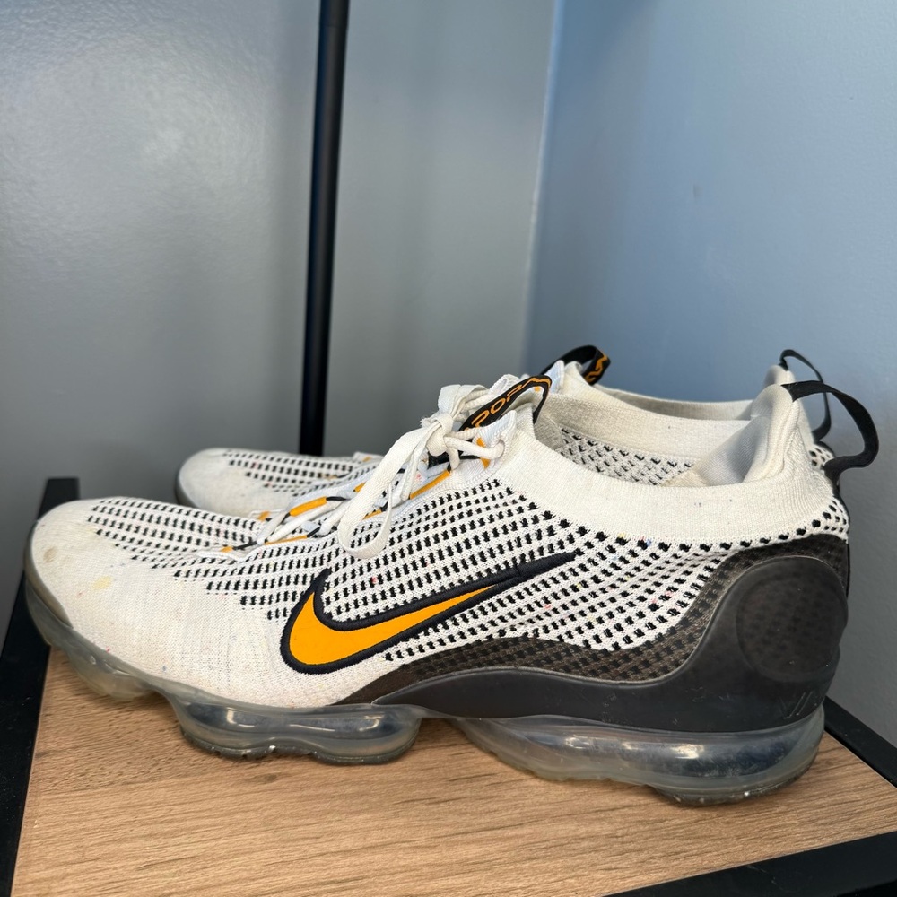 Nike White Black Yellow VaporMax Knit Sneakers - Picture 3 of 7